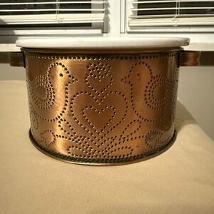 Vintage Primitive COPPER Love Bird Peace Doves Casserole Bowl SET